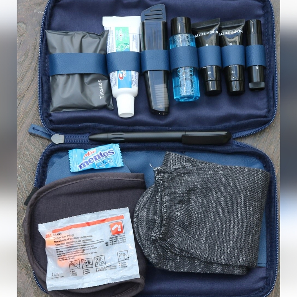 American Airlines First Class Amenities Bag Kit socks Eye Mask Toothpaste - Picture 8 of 8